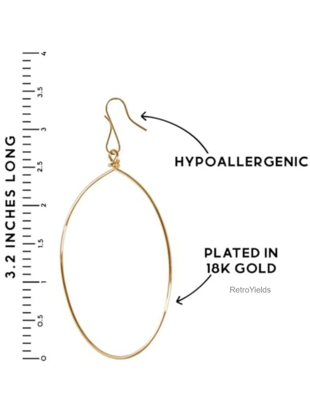 18K Gold Plated Hoop Dangle Earrings for Women, Hypoallergenic Drop Earrings